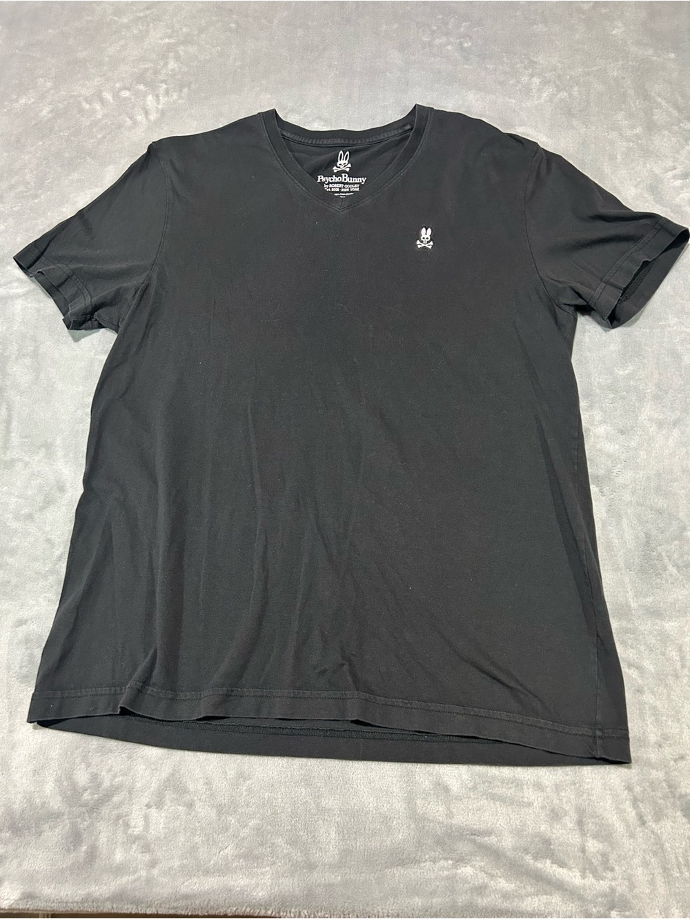 Psycho Bunny Men's Black V-Neck Short Sleeve Logo Pima Cotton Knit Tee- 5